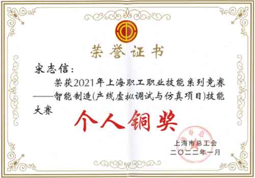 創力集團榮獲“2021年上海職工職業技能系列競賽—智能制造（產線虛擬調試與仿真項目）技能大賽”團體銅獎(圖3)
